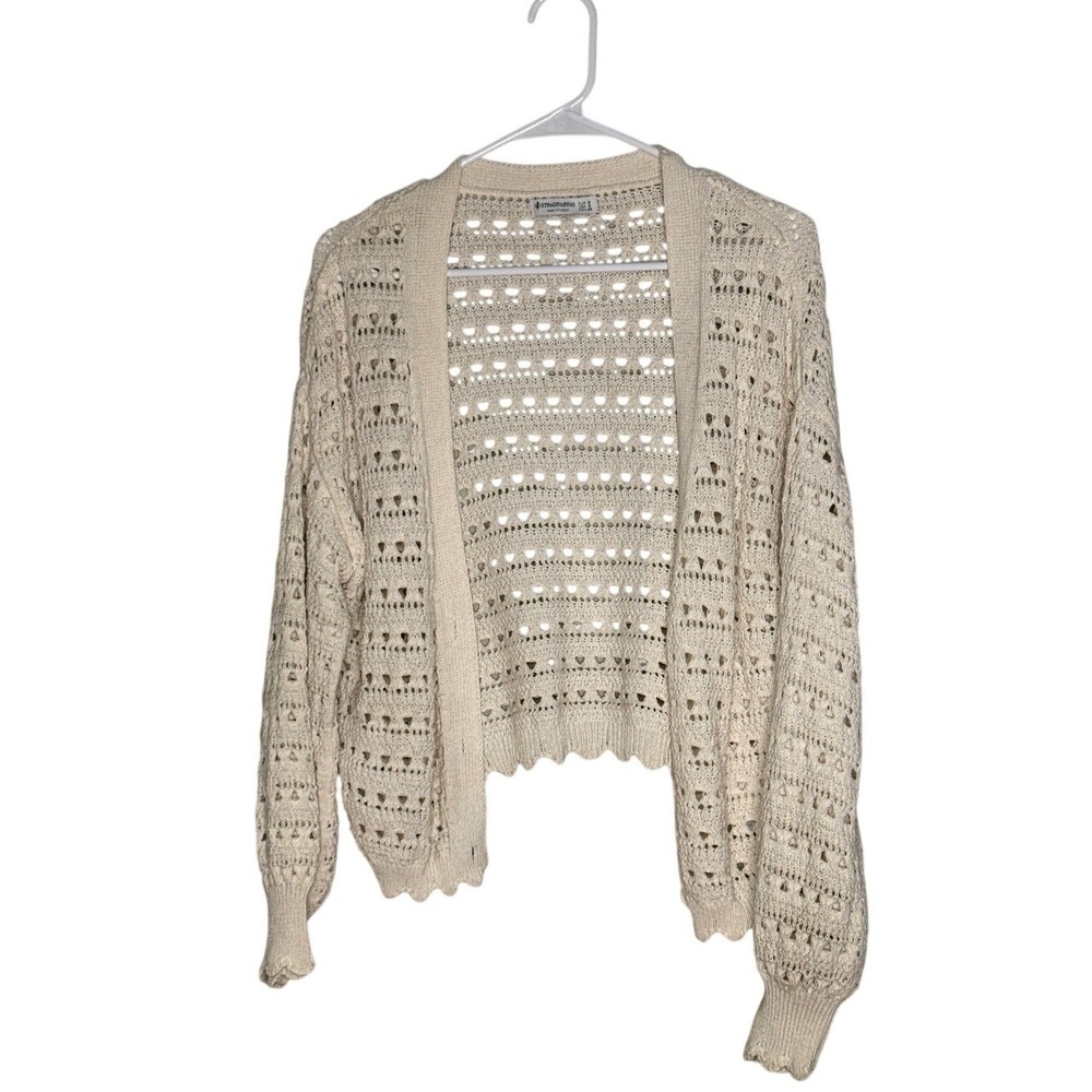 Crochet Open Knit Cardigan Sweater Coastal Cottage Soft Girl Minimalist Small
